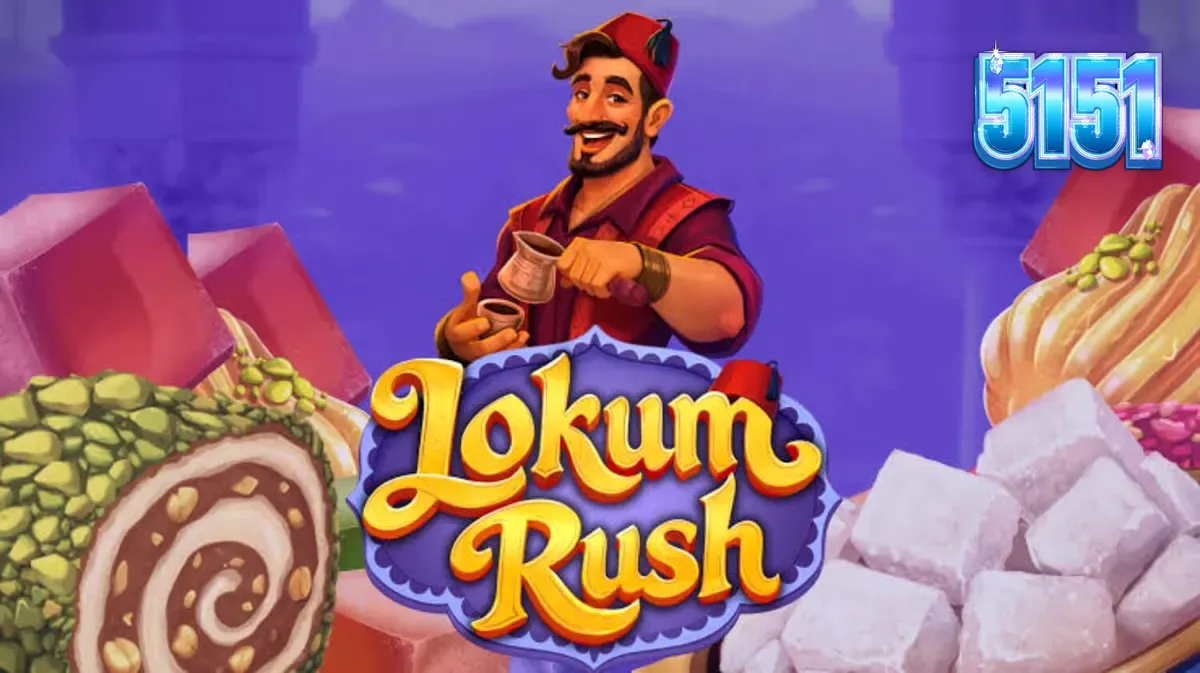 Interface colorida do slot Lokum Rush com doces turcos e multiplicadores